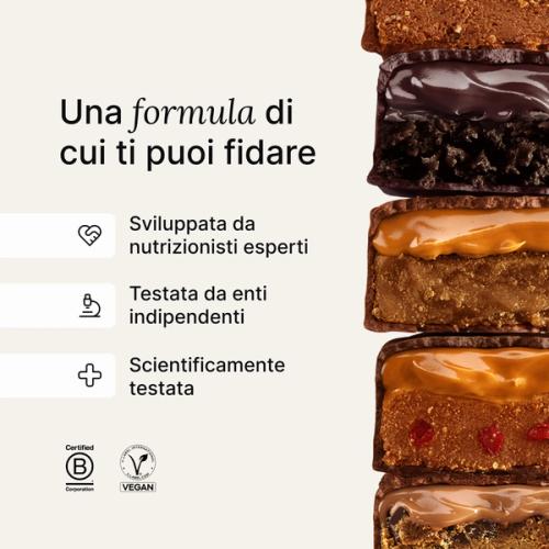 A stack of Huel caramel and peanut bars next to scientific claims about Huel products