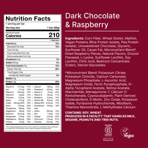 The back-of-pack label of a houeal.complete Nutrition Bar accompanied by images of ingredients