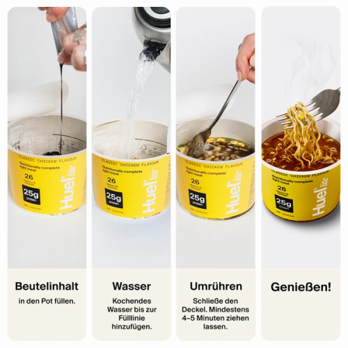 Eine Schritt-für-Schritt-Anleitung für die Zubereitung von Huel Lite Ramen