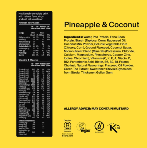 Bottle of Black Edition RTD with back-of-pack nutrition included, and natural ingredient images