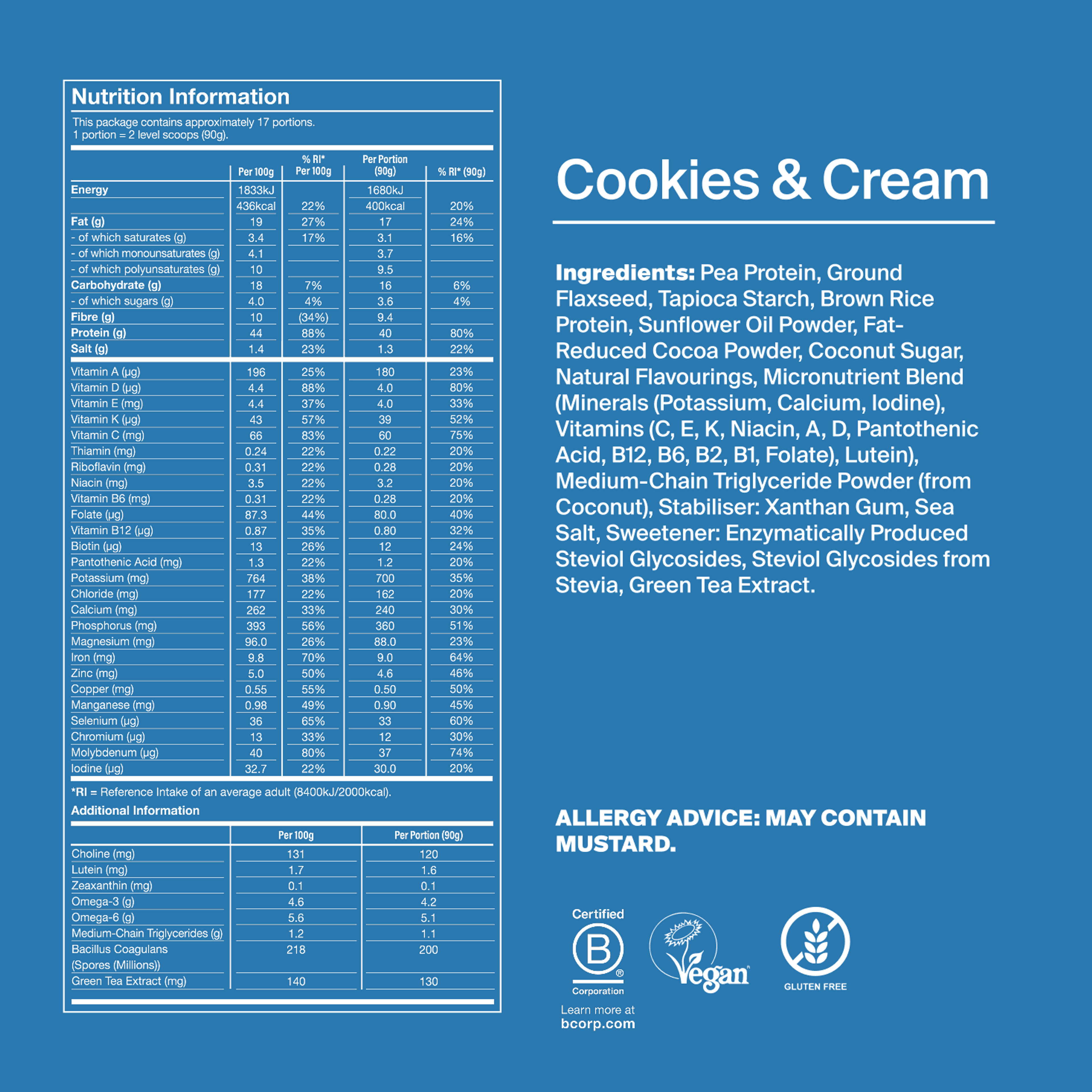 Black Edition Powder back-of-pack with ingredients - Cookies & Cream flavour