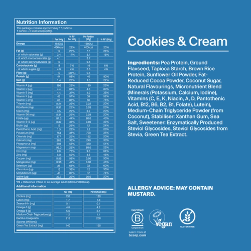 Black Edition Powder back-of-pack with ingredients - Cookies & Cream flavour