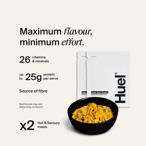 An image with Hot & Savoury meal pack callouts on with x2 meal packs showing and a bowl with food in it