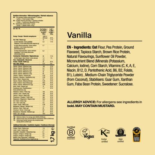 Back of pack nutritional information for Huel Professional Powder