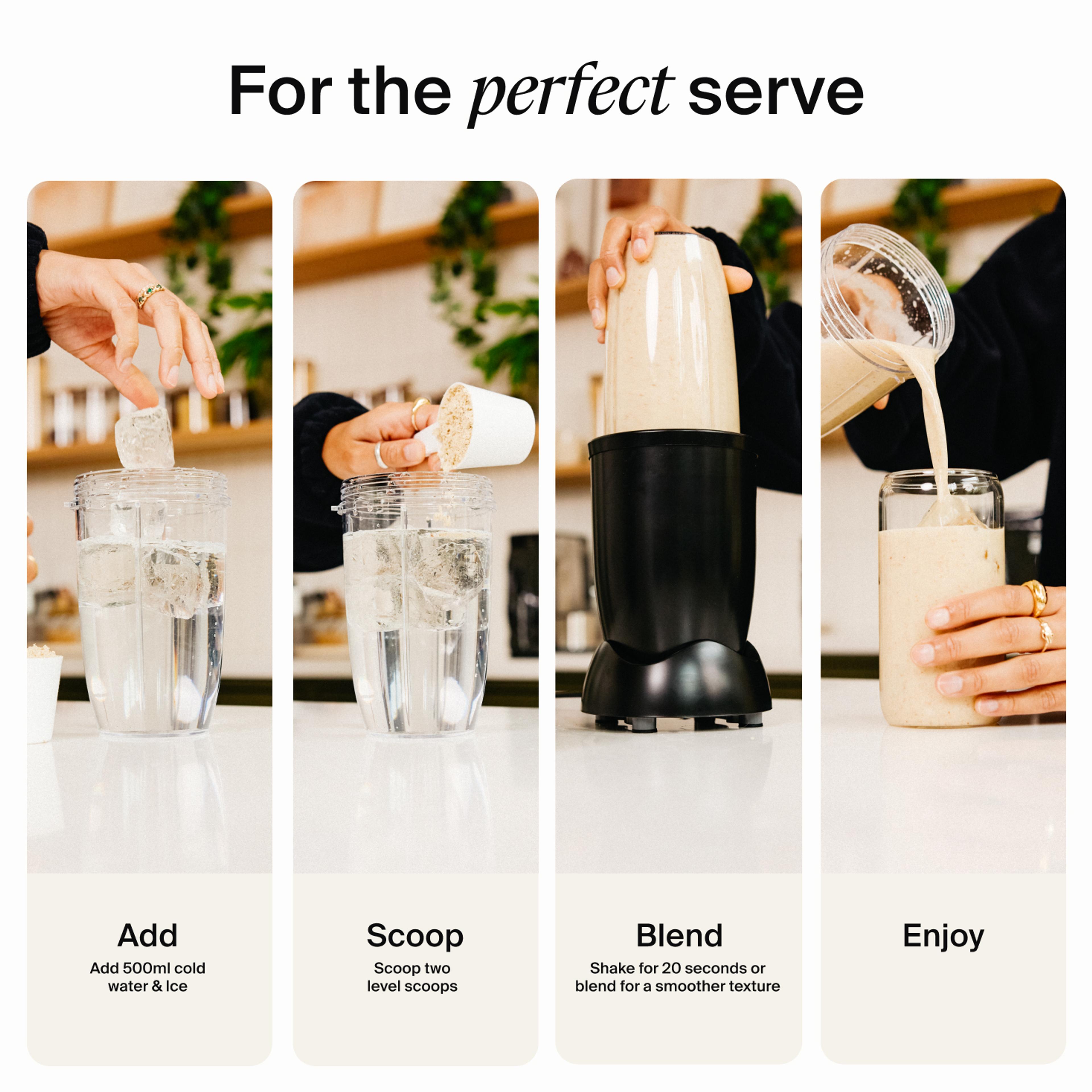 visual instructions for how to prepare a Huel meal shake