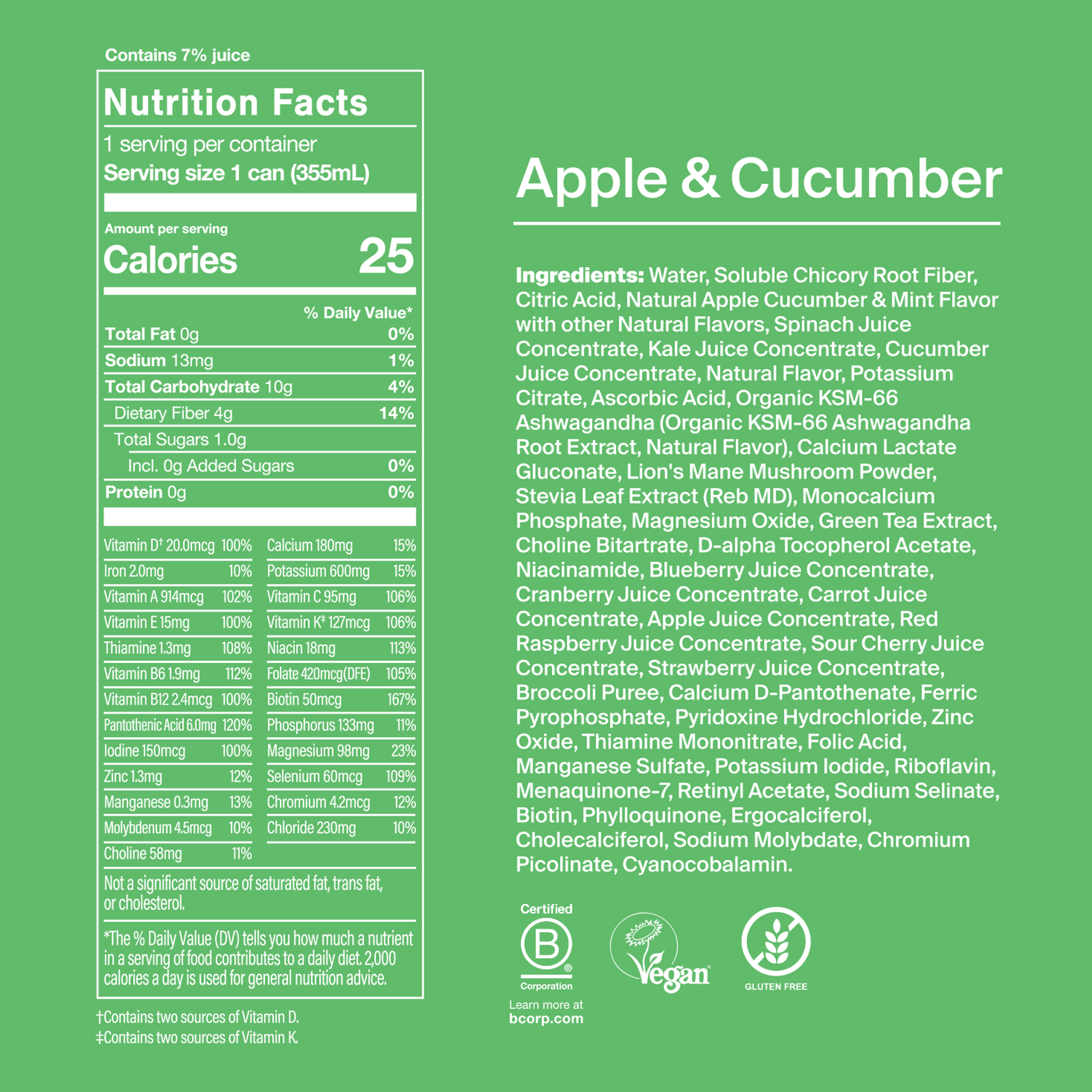 Nutrition facts and ingredients for Huel Daily Greens RTD Apple & Cucumber