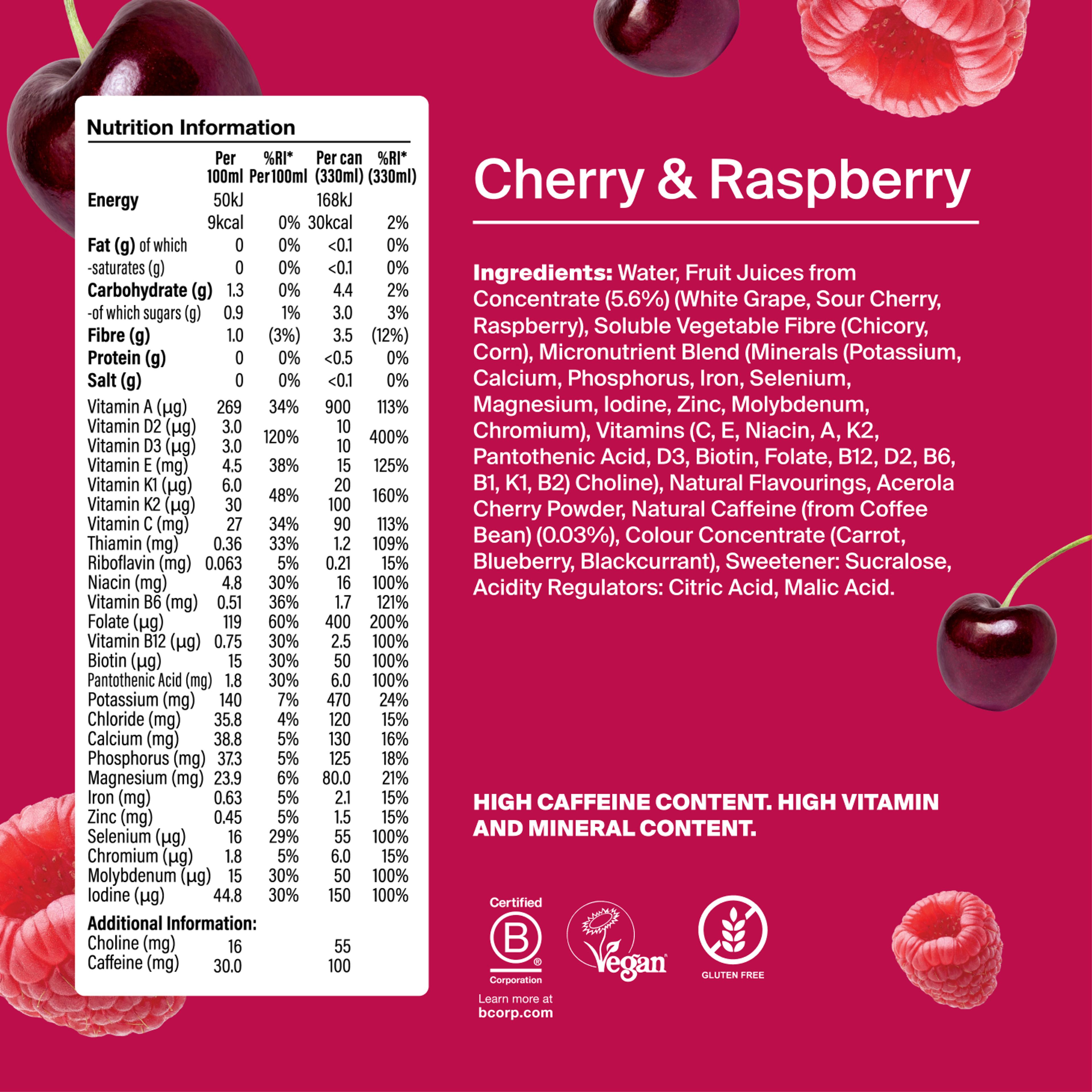 The nutritional information of Cherry & Raspberry Daily A-Z