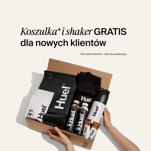 Bestsellery Huel obok czarnej koszulki Huel