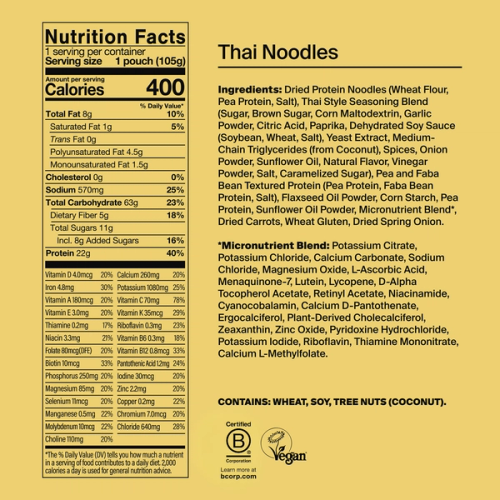 Back of a Huel Hot & Savoury meal pack with nutritional information