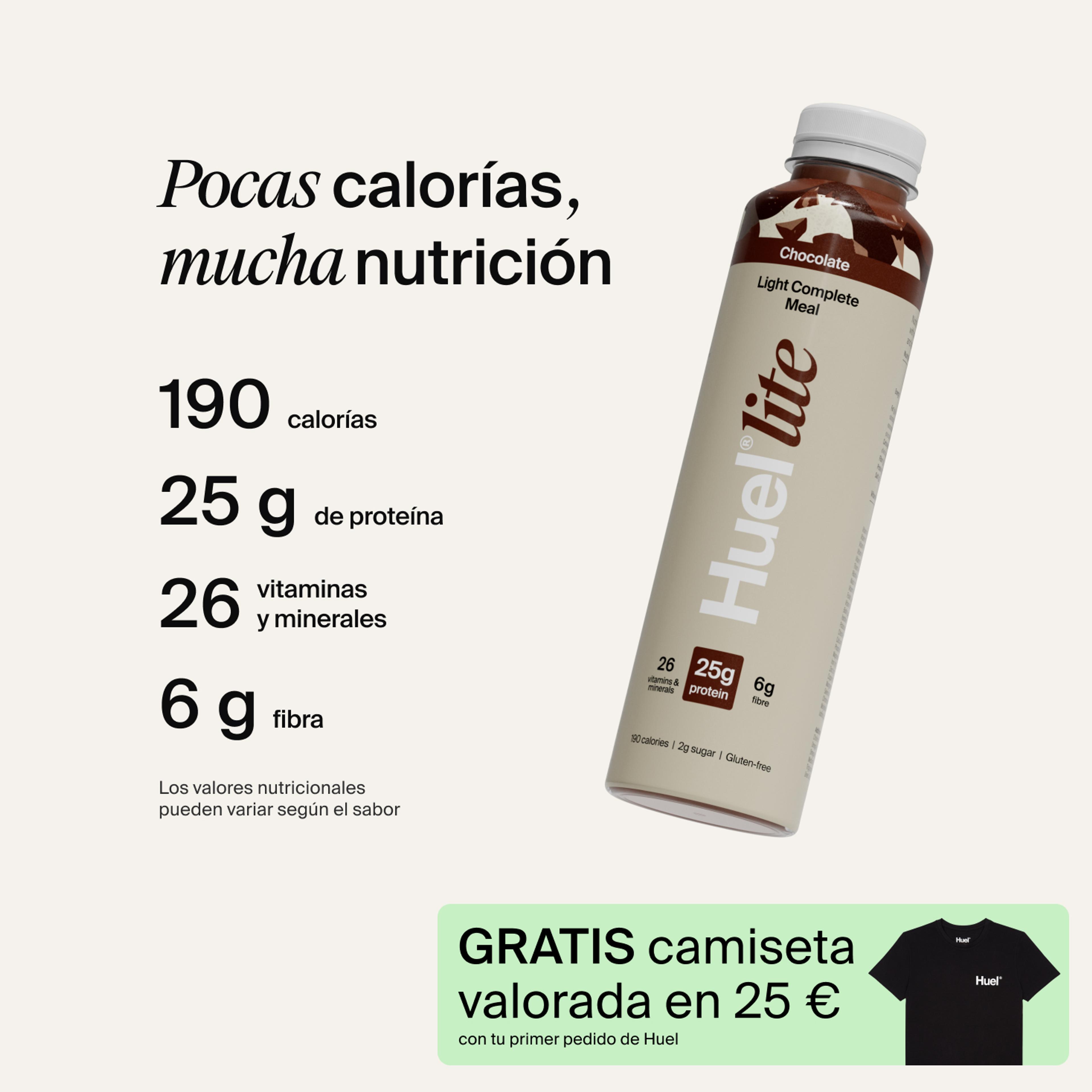 Una imagen de una lata Ready-To-Drink de Huel Lite con destacados de nutrición
