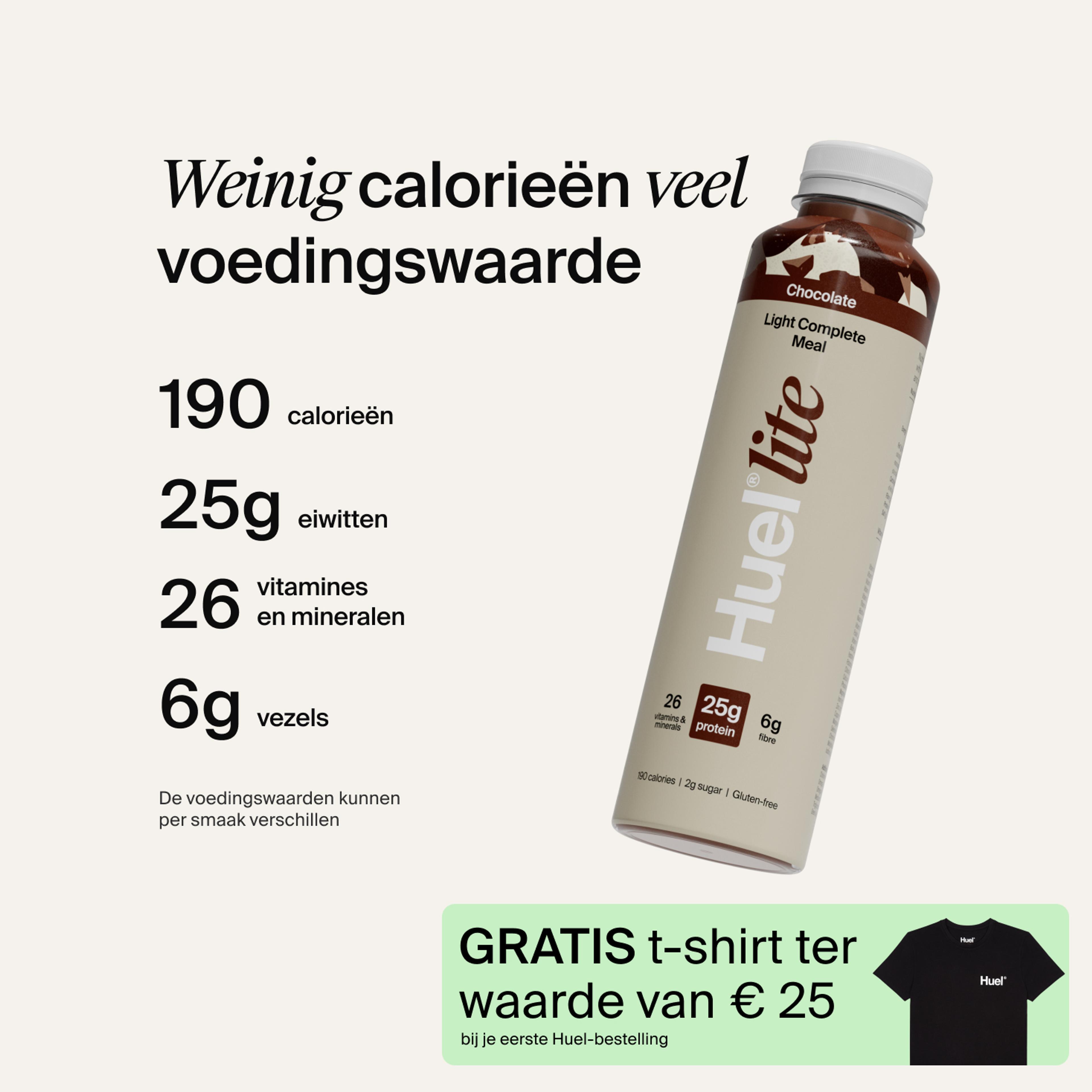 Een afbeelding van een Huel Lite Ready-to-drink-blik met voedingsclaims