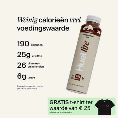 Een afbeelding van een Huel Lite Ready-to-drink-blik met voedingsclaims