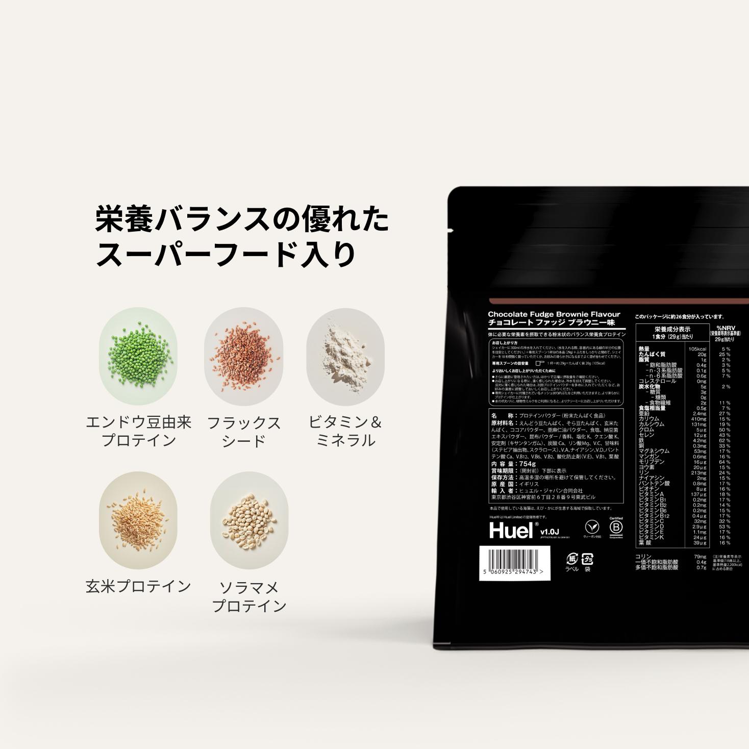 the back of a Huel complete protein powder bag containing nutritional information