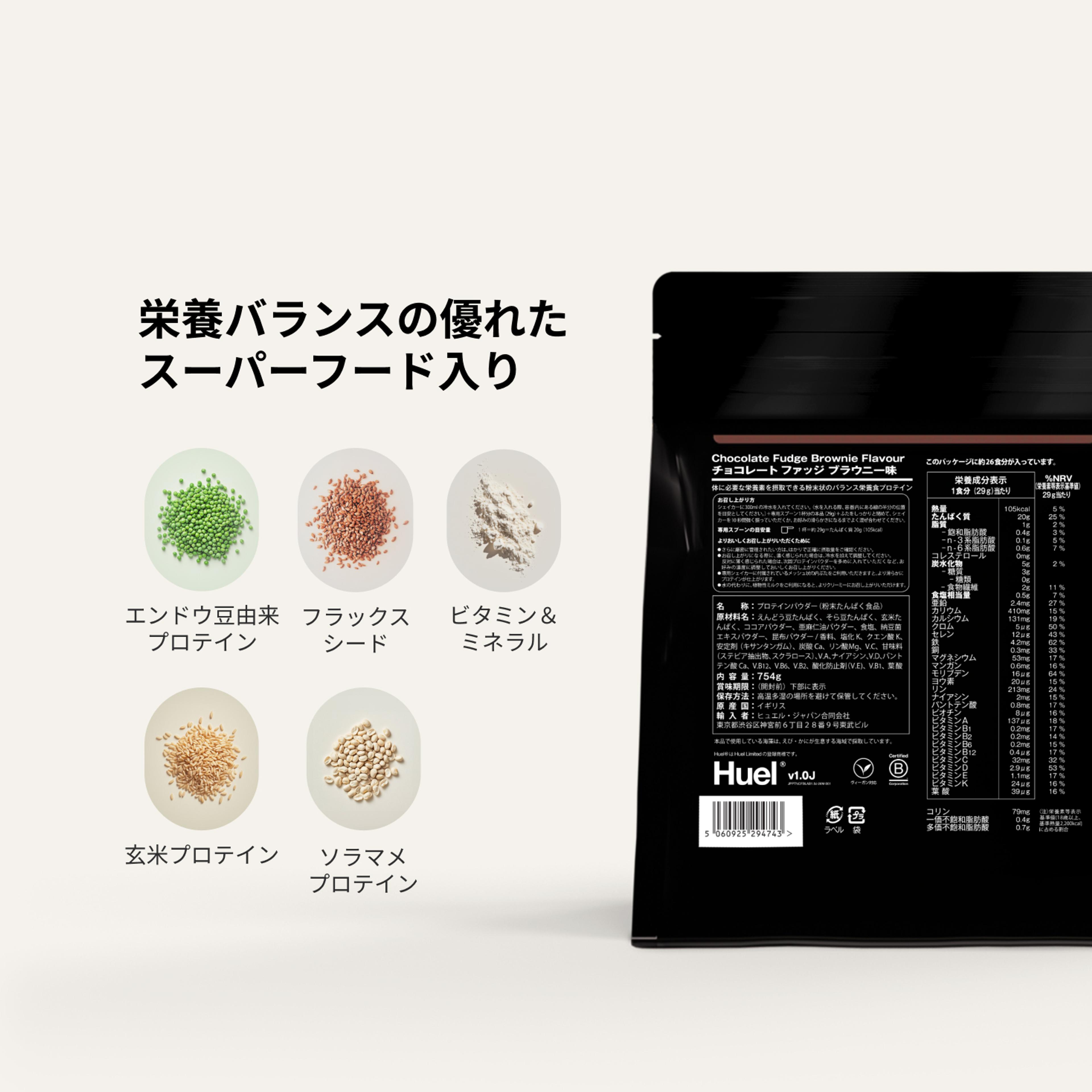 the back of a Huel complete protein powder bag containing nutritional information