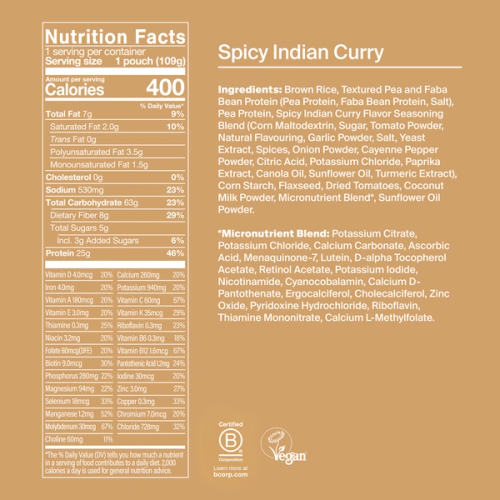 Back of a Huel Hot & Savoury meal pack with nutritional information