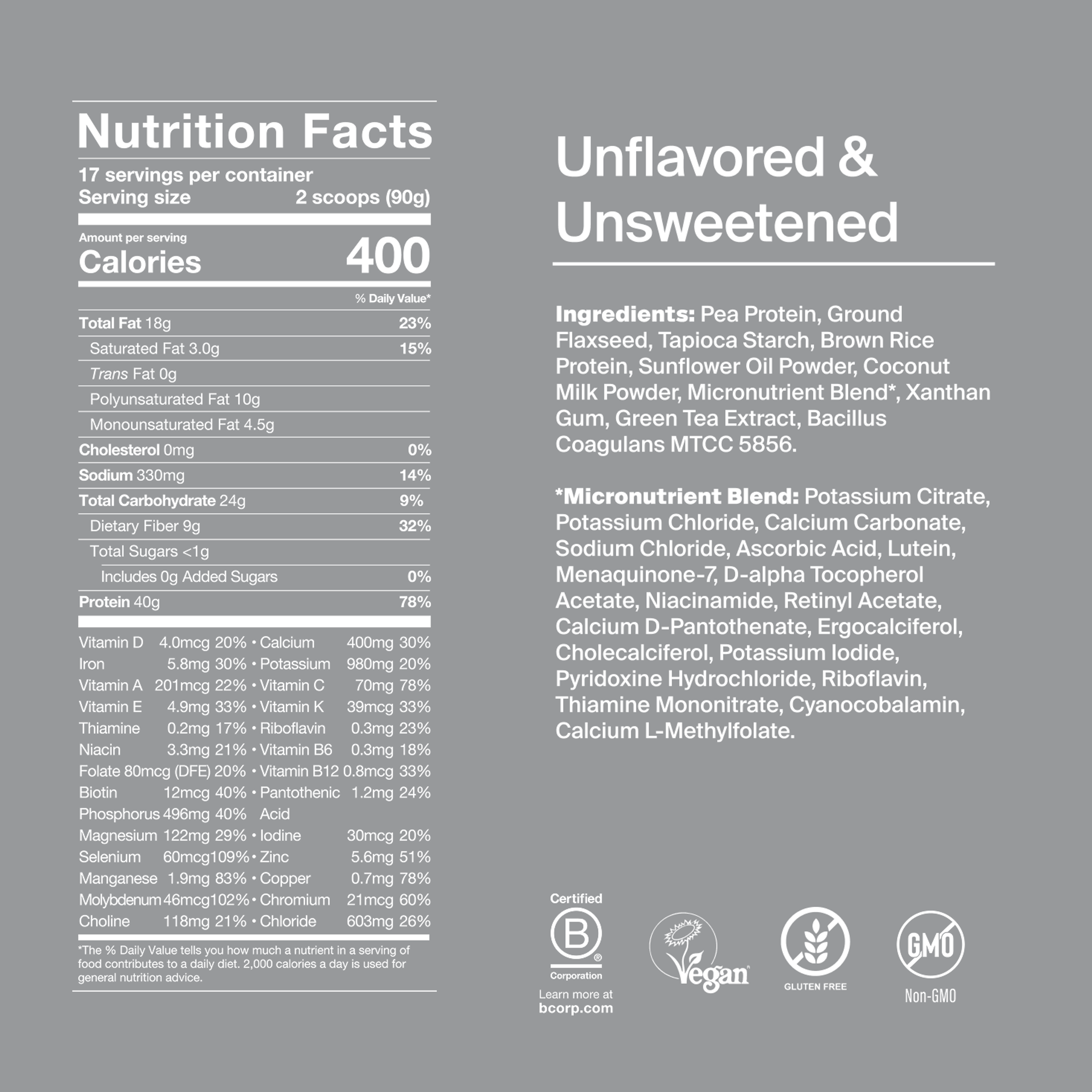 Black Edition Powder back-of-pack with ingredients - Unflavored & Unsweetened