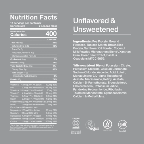 Black Edition Powder back-of-pack with ingredients - Unflavored & Unsweetened