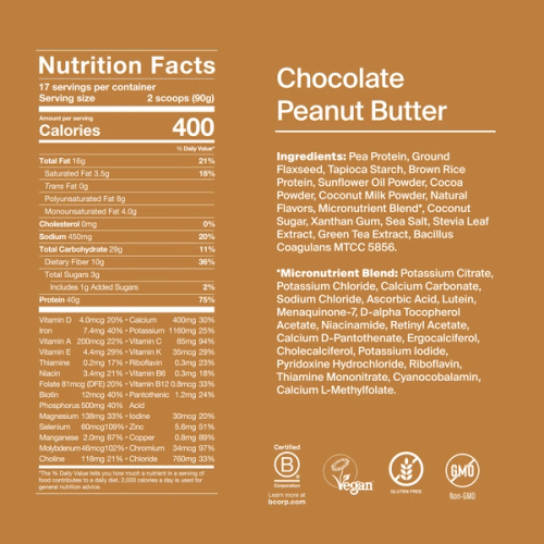 Black Edition Powder back-of-pack with ingredients - Chocolate Peanut Butter flavor