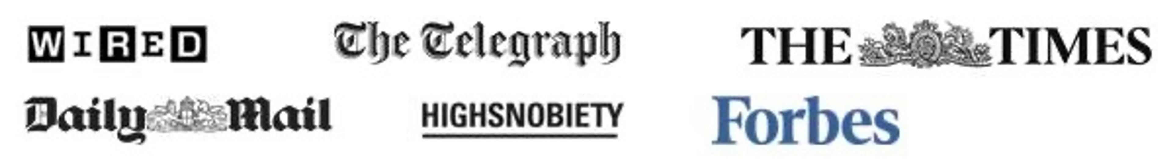 A group of logos for different publications including the telegraph and the daily mail