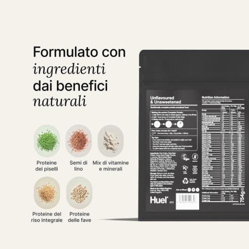the back of a Huel complete protein powder bag containing nutritional information