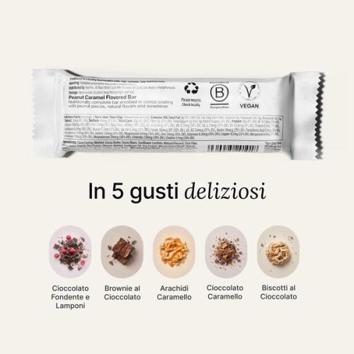 The back-of-pack label of a Huel Complete Nutrition Bar accompanied by images of ingredients