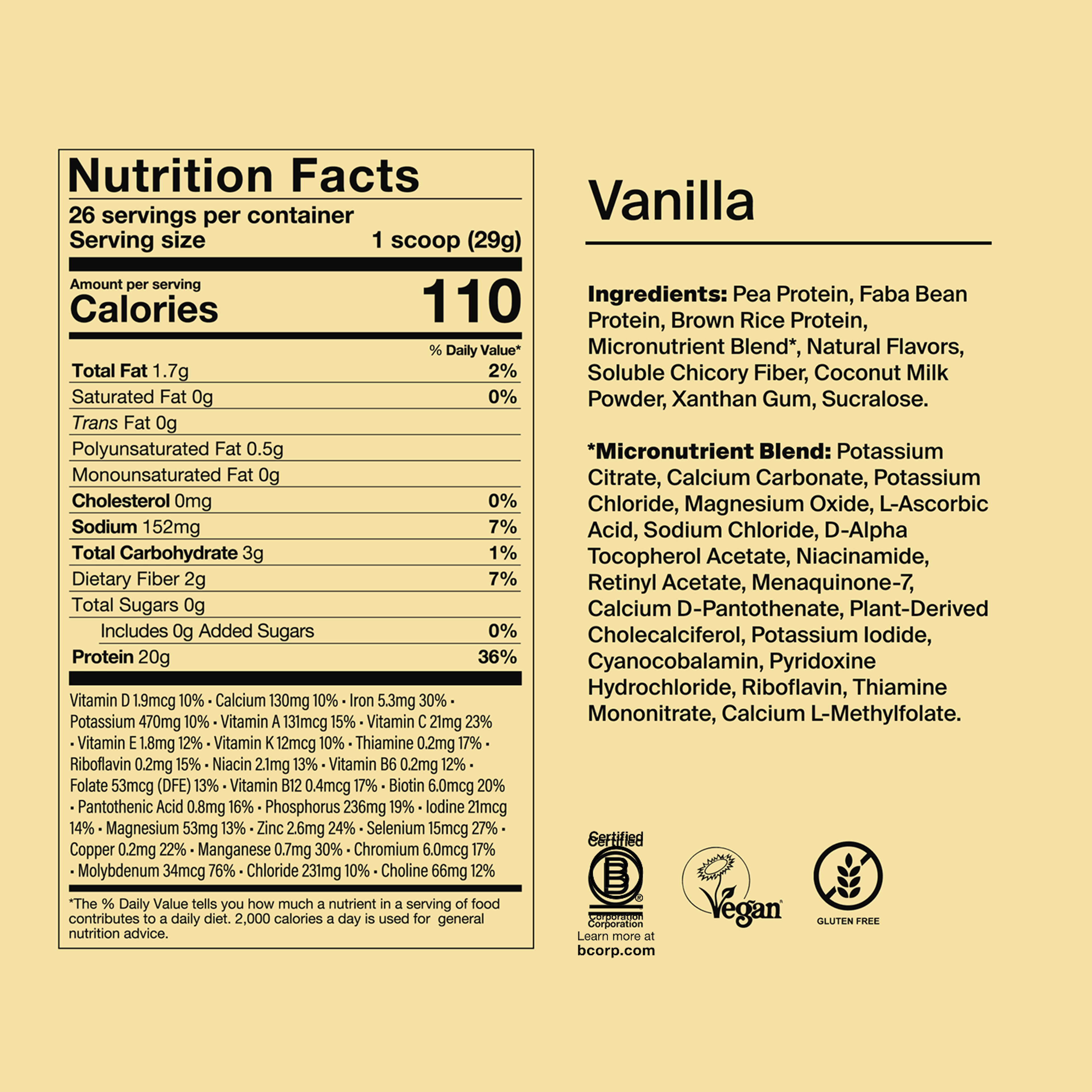 the back of a Huel complete protein powder bag containing nutritional information