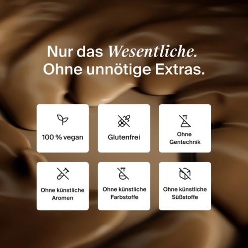 A list of health benefits of Huel ready-to-drink lite set against a background of a close-up of chocolate background