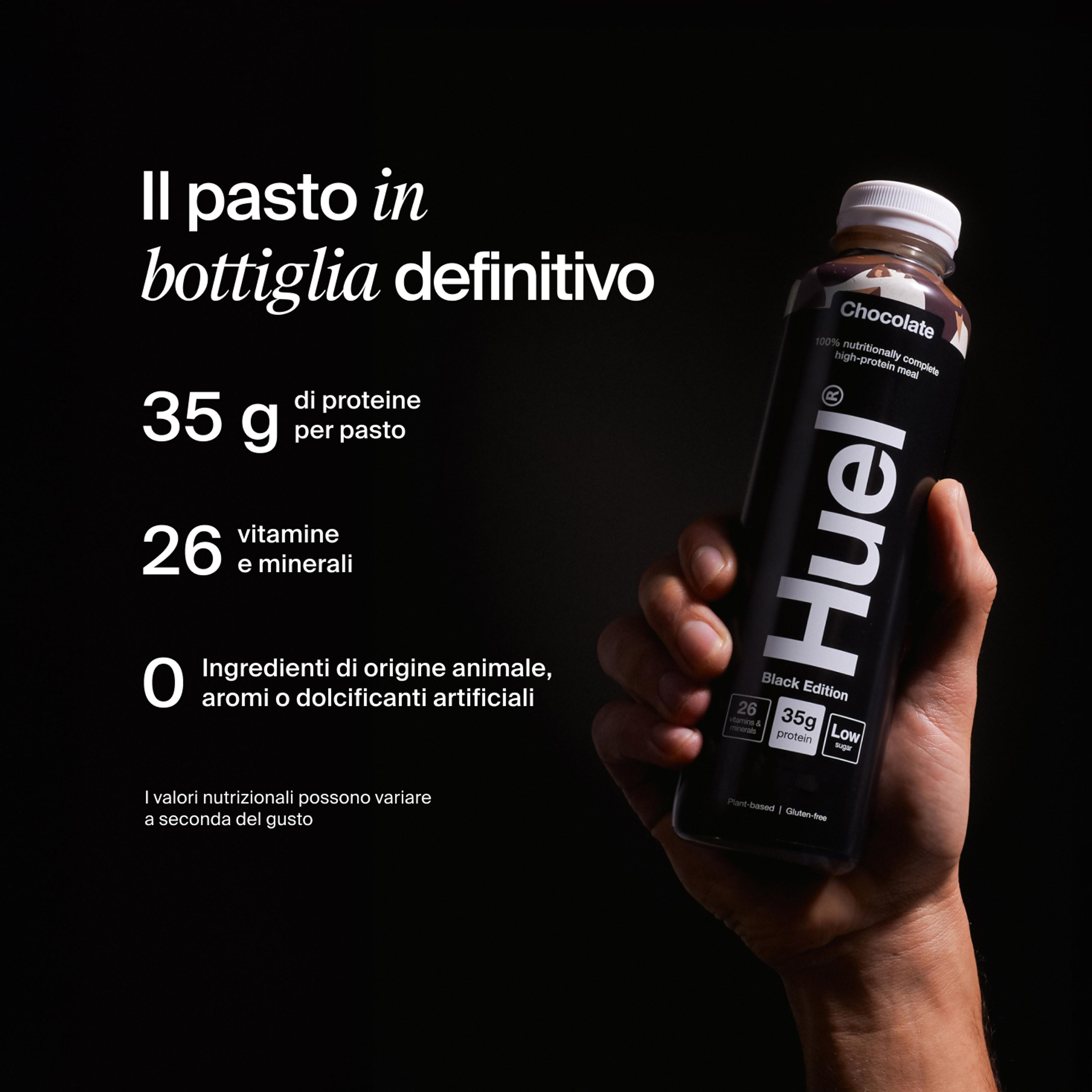 Bottle of Huel RTD with key benefits written next to it