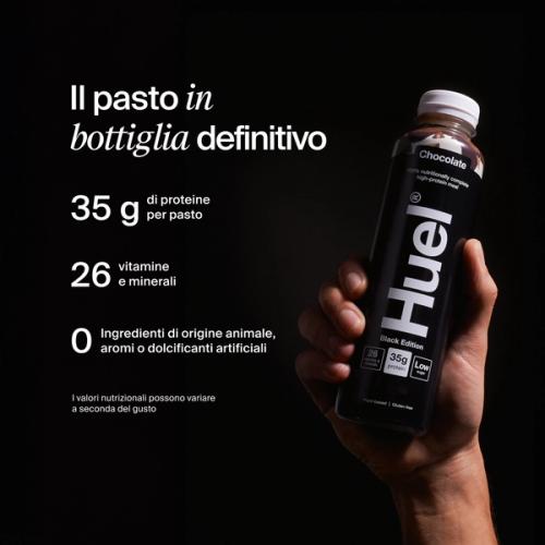 Bottle of Huel RTD with key benefits written next to it