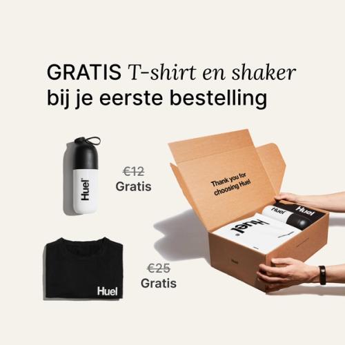 Unboxing a Huel starter kit containing a black Huel t-shirt and a Huel shaker
