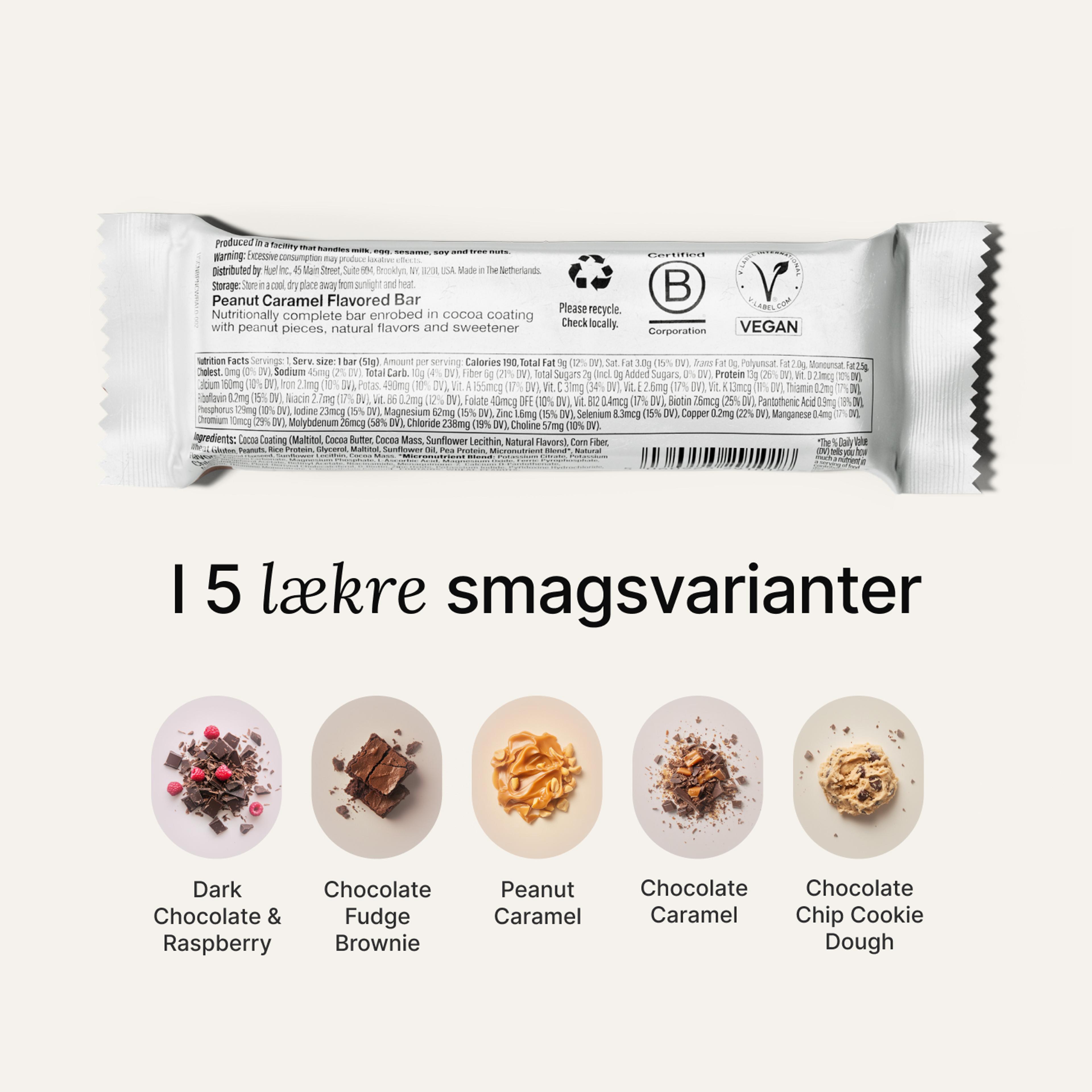 The back-of-pack label of a Huel Complete Nutrition Bar accompanied by images of ingredients