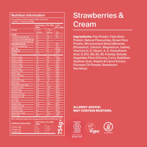the back of a Huel complete protein powder bag containing nutritional information