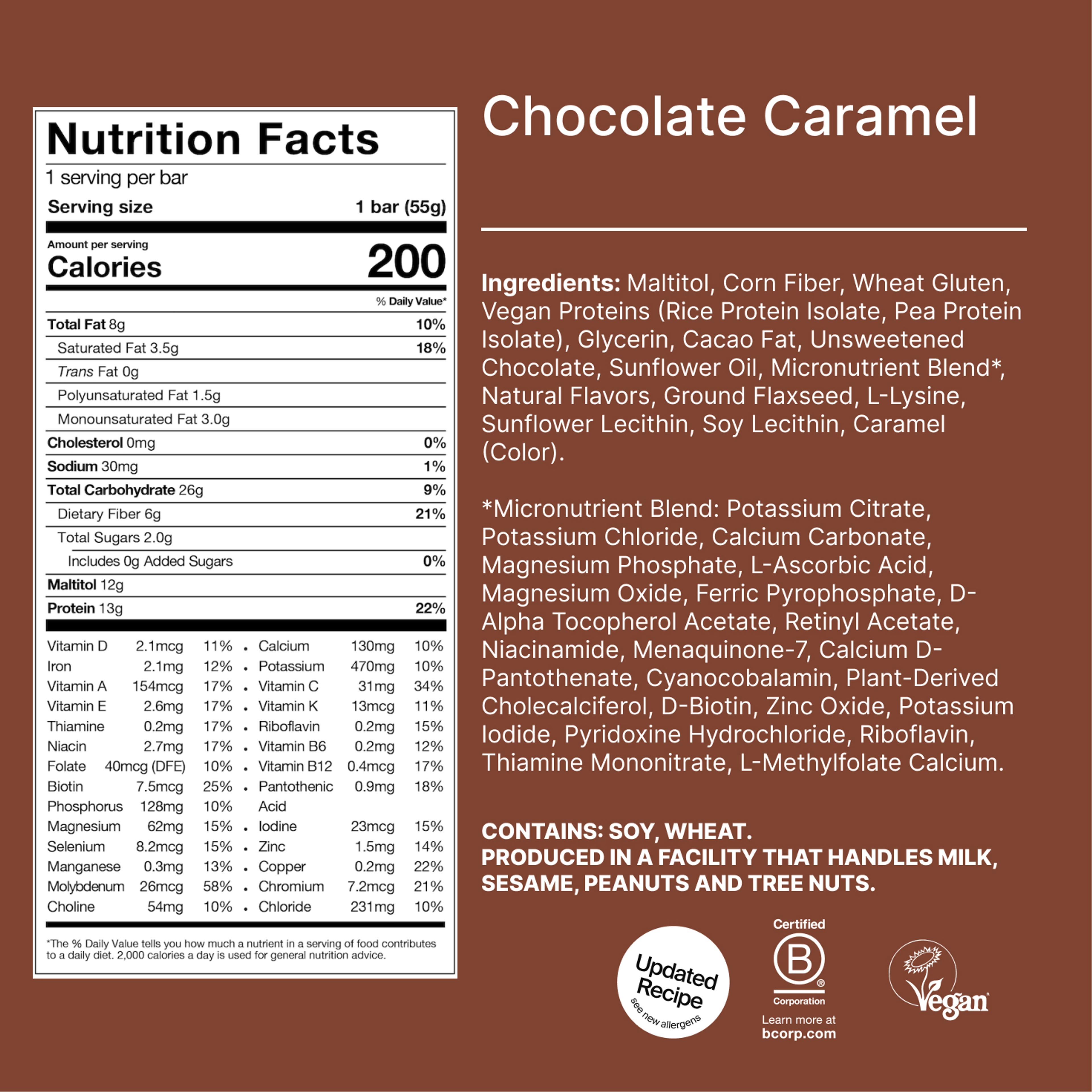 The back-of-pack label of a Huel Complete Nutrition Bar accompanied by images of ingredients