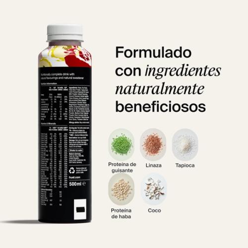 Bottle of Black Edition RTD with back-of-pack nutrition included, and natural ingredient images