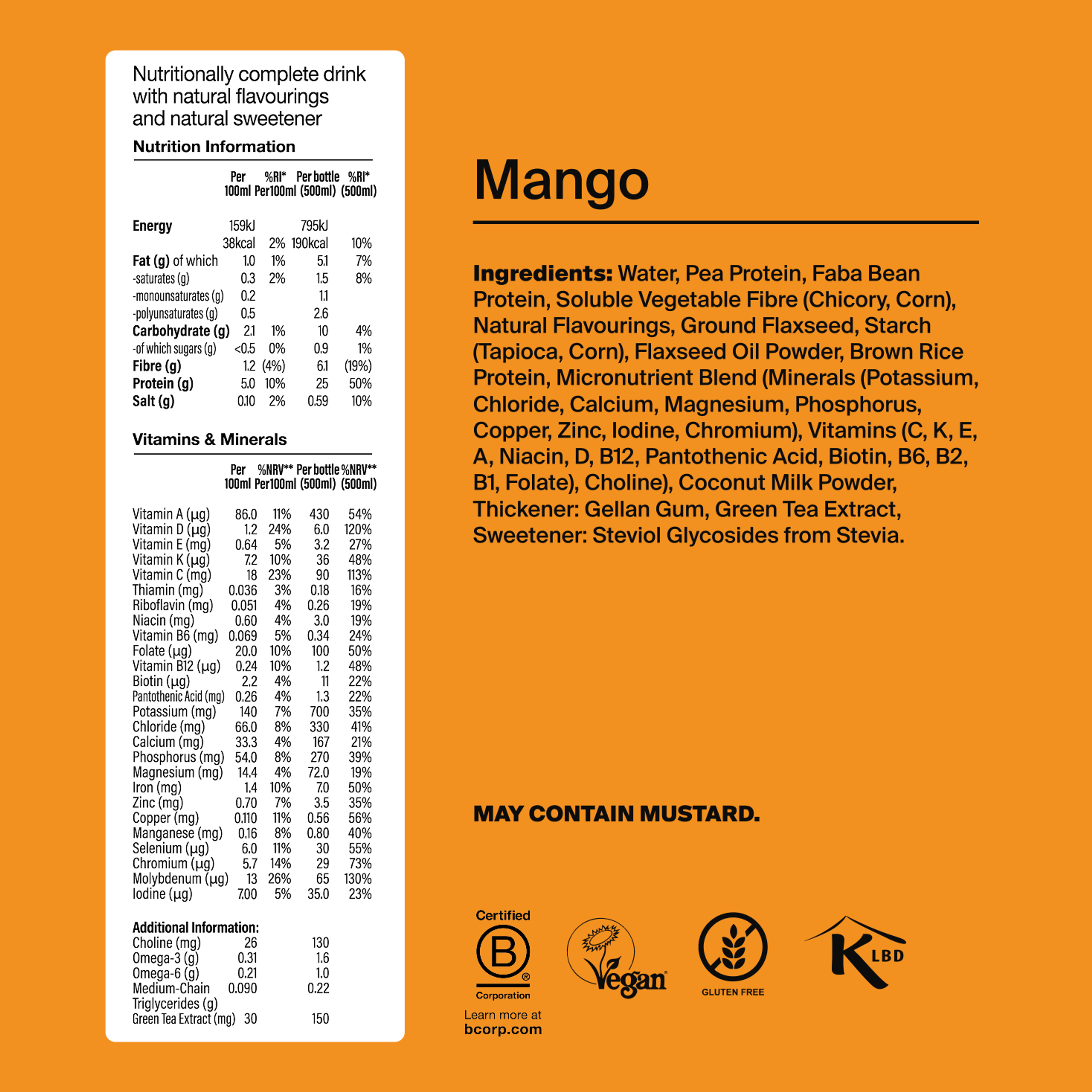 The back of pack of Mango showing all the ingredients