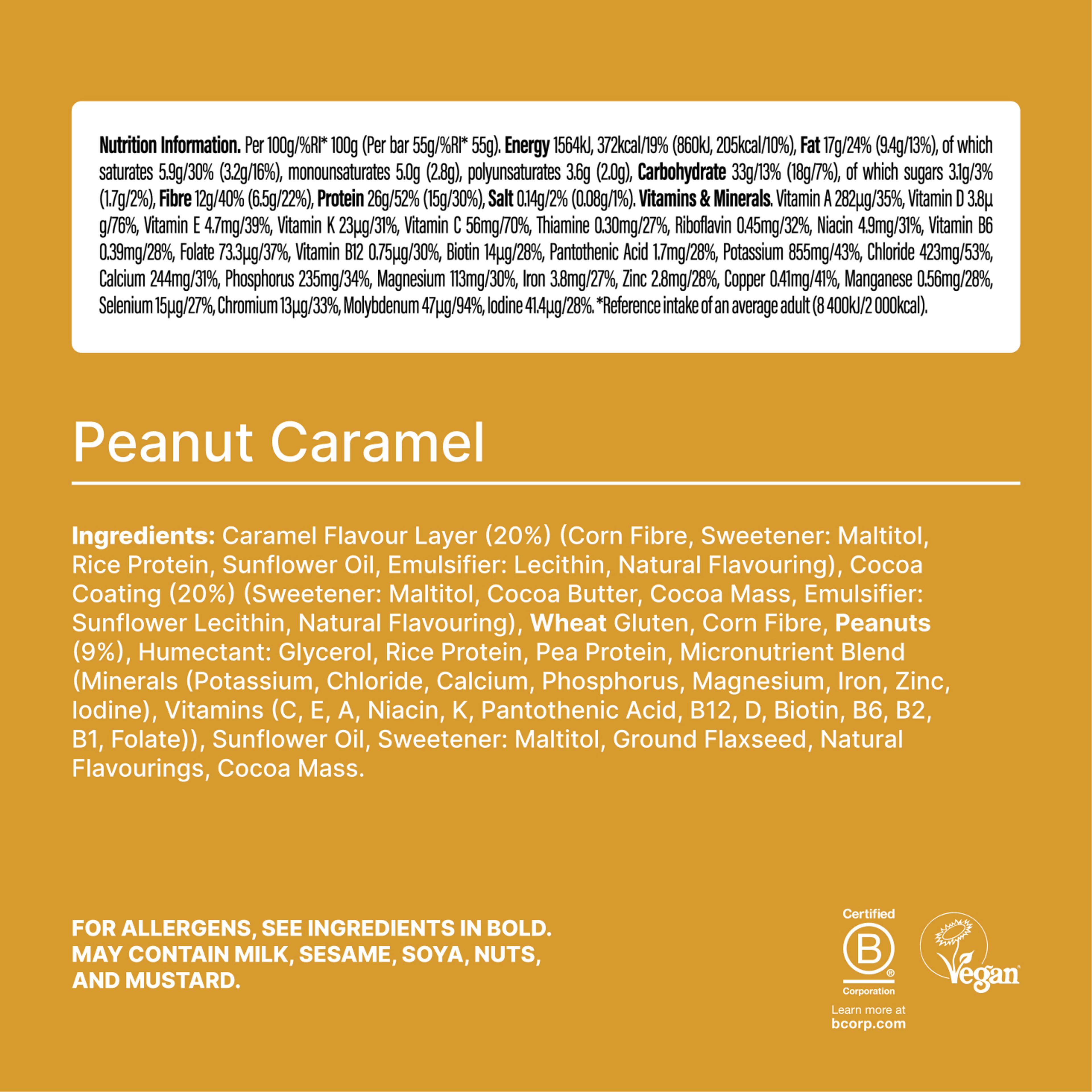 The back-of-pack label of a Huel Complete Nutrition Bar accompanied by images of ingredients