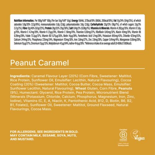 The back-of-pack label of a Huel Complete Nutrition Bar accompanied by images of ingredients