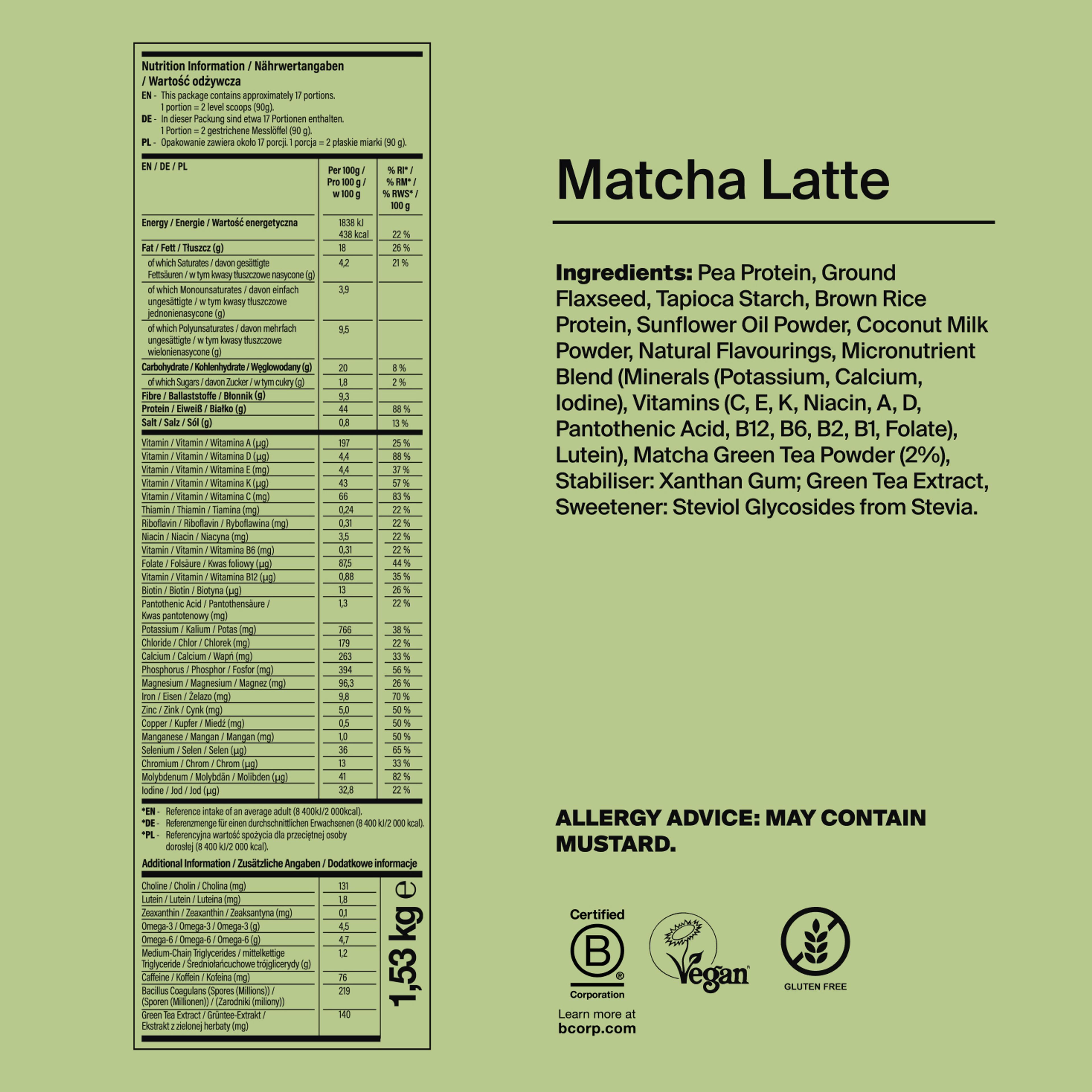 Black Edition Powder back-of-pack with ingredients - Matcha Latte