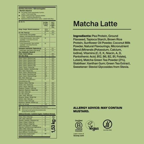 Black Edition Powder back-of-pack with ingredients - Matcha Latte