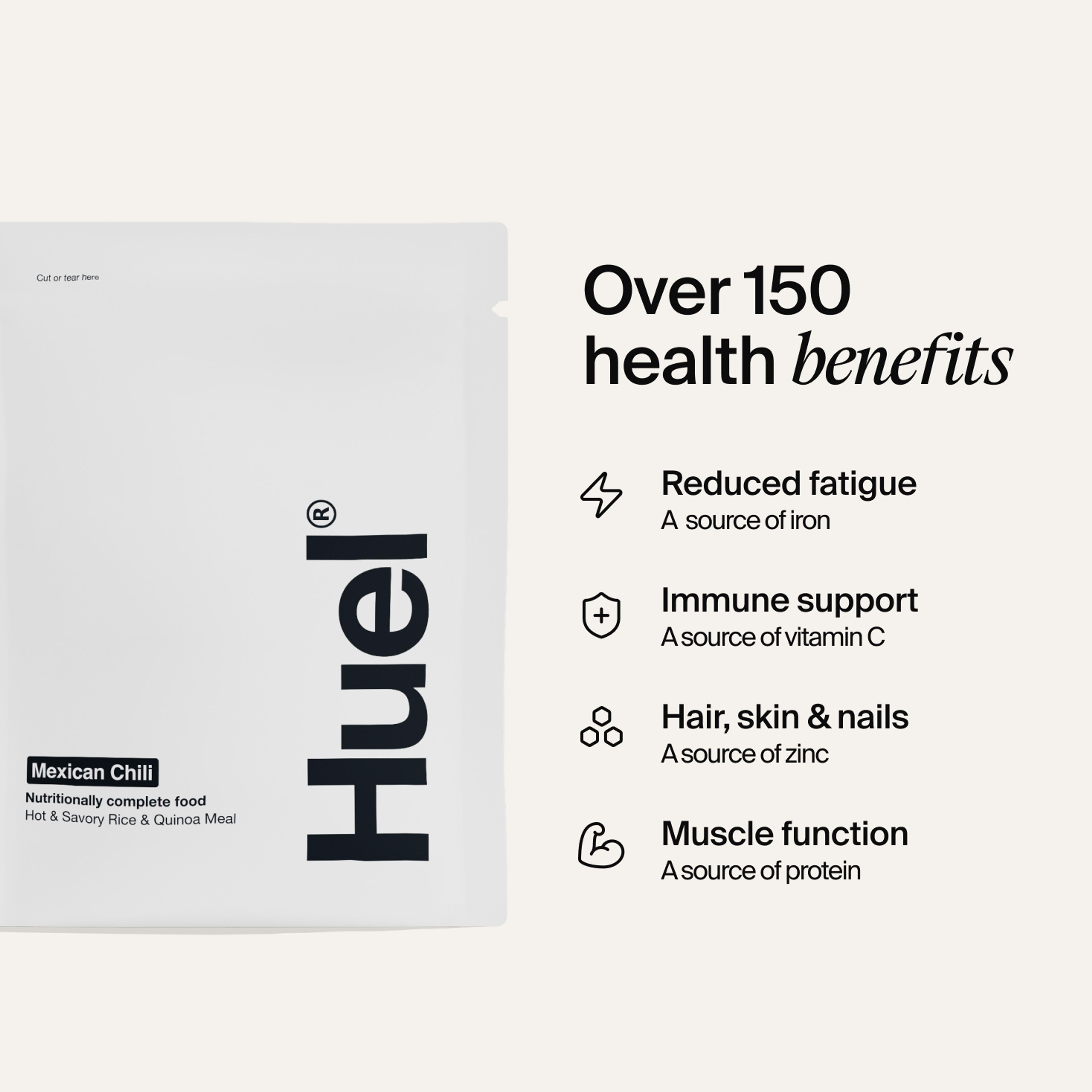 A packet of Huel Hot & Savoury on a neutral colour background