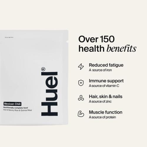 A packet of Huel Hot & Savoury on a neutral colour background
