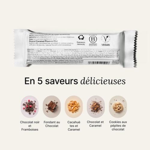 The back-of-pack label of a Huel Complete Nutrition Bar accompanied by images of ingredients
