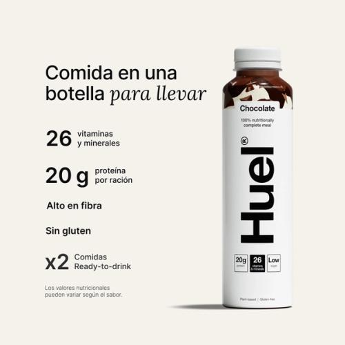 Una botella de Chocolate Huel Bebida preparada rica en proteínas