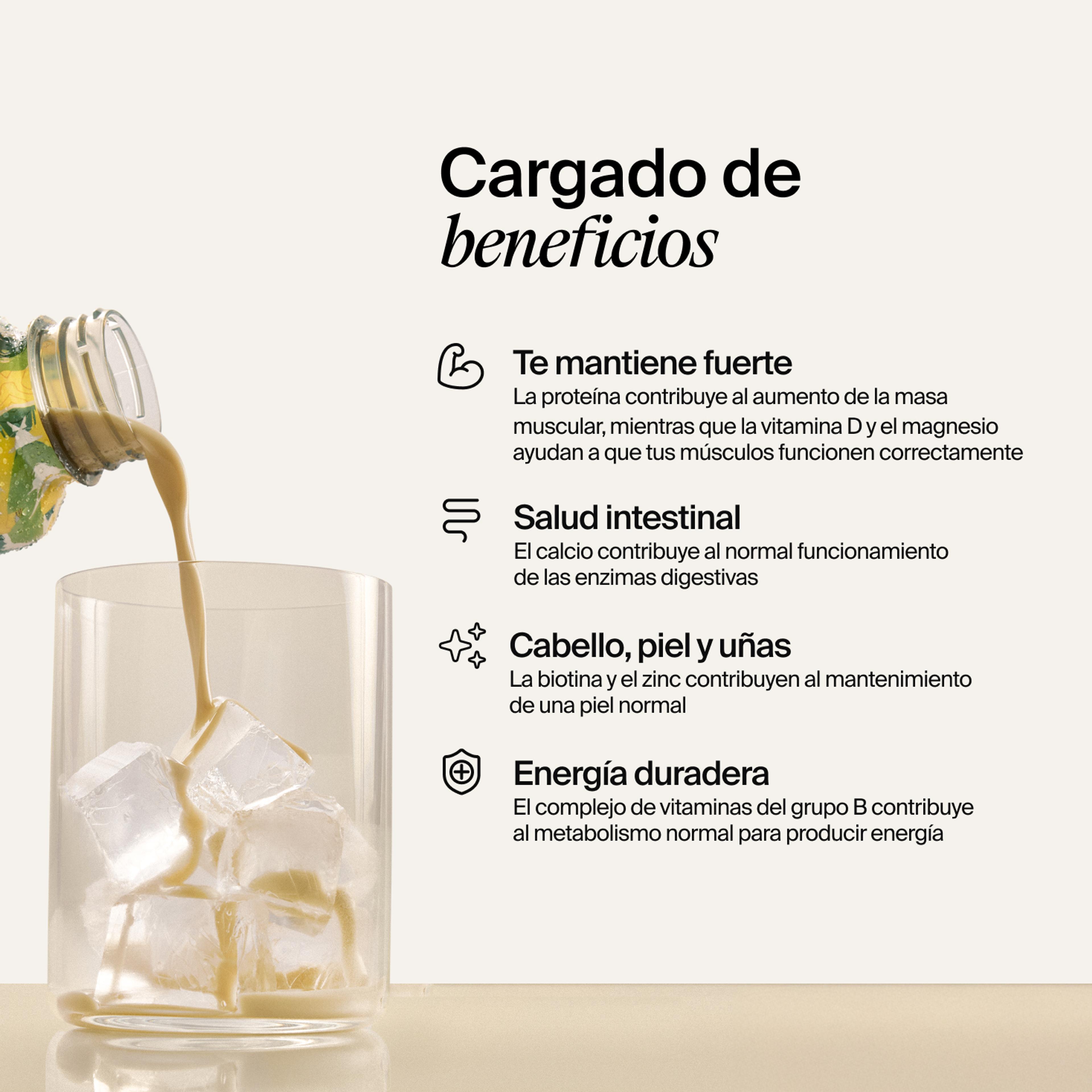 Beneficios para la salud, como fuerza, salud intestinal, del cabello, de la piel y de las uñas, y energía duradera