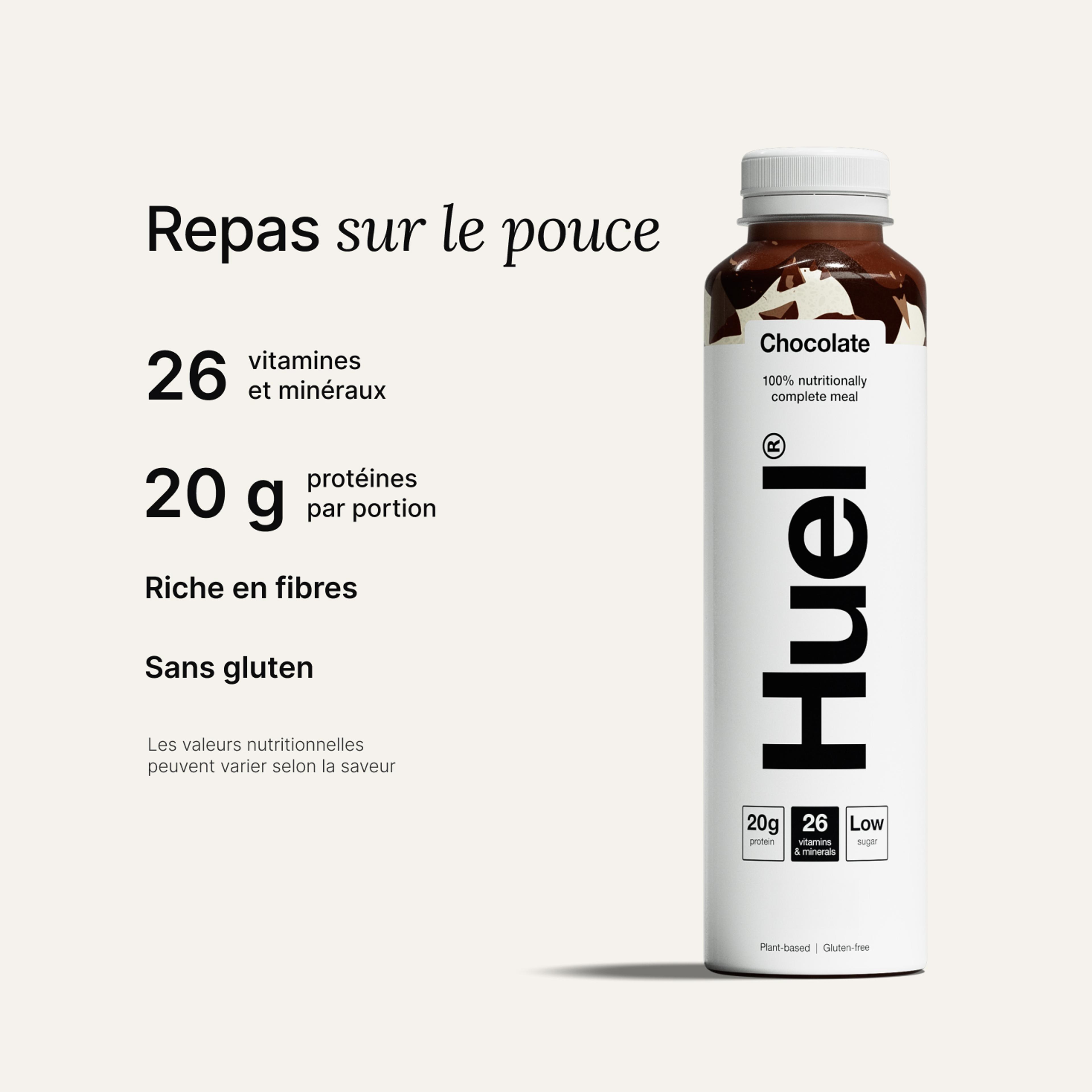 Bouteille de Ready-to-drink avec le message « Complet sur le plan nutritionnel »