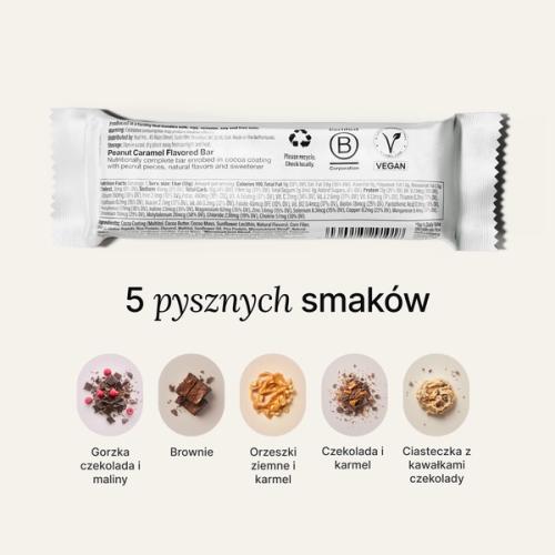 The back-of-pack label of a Huel Complete Nutrition Bar accompanied by images of ingredients