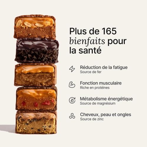 An image of a stack of Huel Complete Nutrition Bars next to text outlining key health benefits