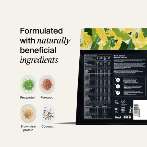 Black Edition Powder 10 Meals in Banana back-of-pack with ingredients