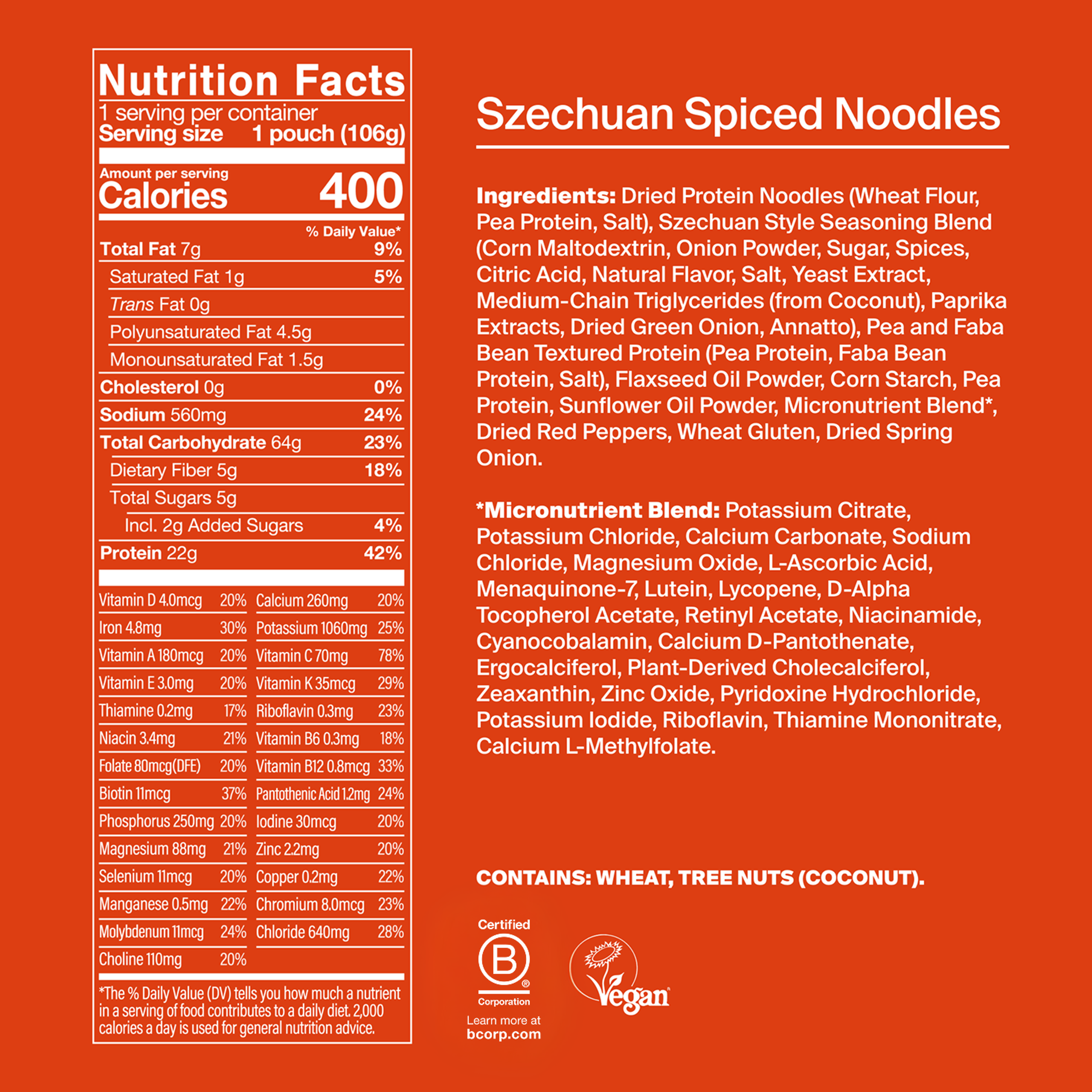 Back of a Huel Hot & Savoury meal pack with nutritional information