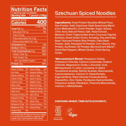 Back of a Huel Hot & Savoury meal pack with nutritional information